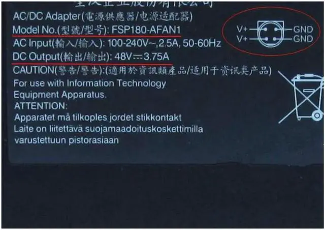 Alt view image 2 of 3 - AC Adapter for FSP 48V 3.75A 180W 4 pin FSP180-AFAN1 v+ Left