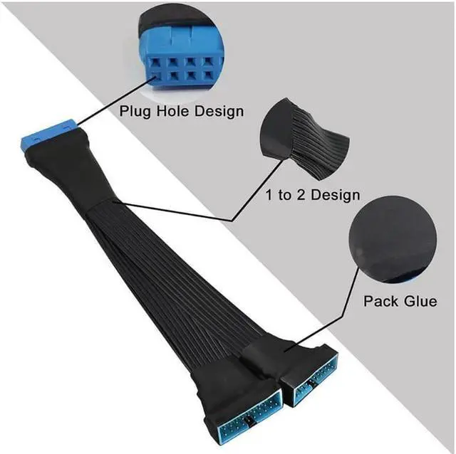 Alt view image 3 of 6 - GINTOOYUN USB 3.0 Header Extension Cable, 19/20 Pin 1 to 2 Y Splitter Internal Extension Adapter DIY(5.9 inch)