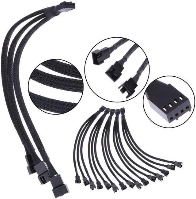 Alt view image 2 of 2 - Visit Electronics store
4 Pin PWM Fan Cable 1 to 3 Ways Splitter Cord Black Sleeved Extension Cable Connector for CPU PC Fan