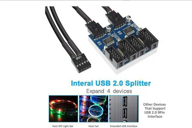 Alt view image 3 of 7 - Motherboard 9 Pin USB Header Splitter Male 1 to 4 Female Extension Splitter Cable Desktop Card 9-Pin USB 2.0 HUB Connector Adapter Port Multiplier