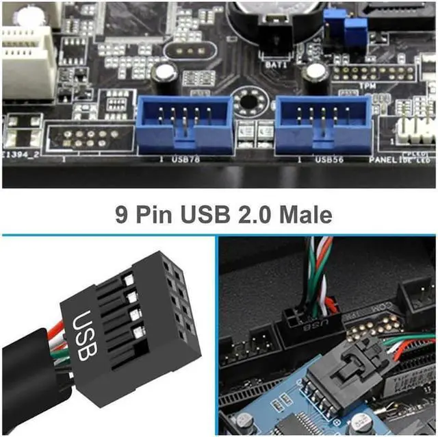Alt view image 4 of 7 - Motherboard 9 Pin USB Header Splitter Male 1 to 4 Female Extension Splitter Cable Desktop Card 9-Pin USB 2.0 HUB Connector Adapter Port Multiplier