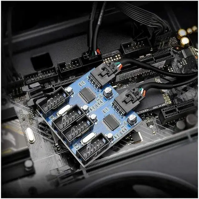Alt view image 6 of 7 - Motherboard 9 Pin USB Header Splitter Male 1 to 4 Female Extension Splitter Cable Desktop Card 9-Pin USB 2.0 HUB Connector Adapter Port Multiplier