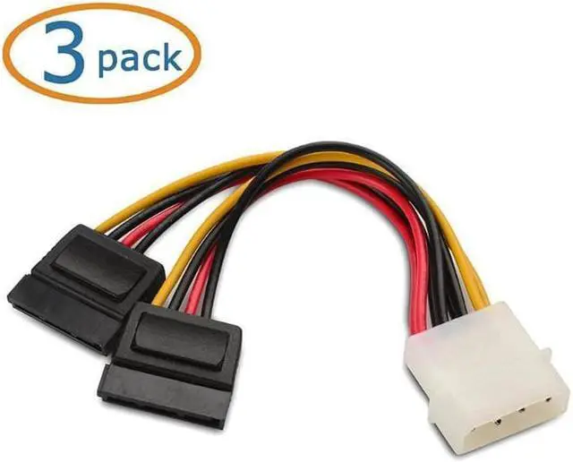 Alt view image 3 of 5 - 3-Pack 4 Pin Molex to Dual SATA Power Y-Cable Adapter- 6 Inches