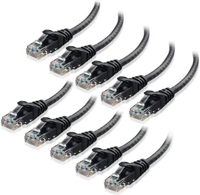 Main image of Cat6 Ethernet Cable - 10 ft - Black - Patch Cable - 10 Pack - Network Cable - Ethernet Cord - Cat 6 Cable - Black- 10ft Pack Of 10 Bare Copper