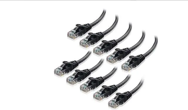 Main image of Cat6 Ethernet Cable - 10 ft - Black - Patch Cable - 10 Pack - Network Cable - Ethernet Cord - Cat 6 Cable - Black- 10ft Pack Of 10 Bare Copper