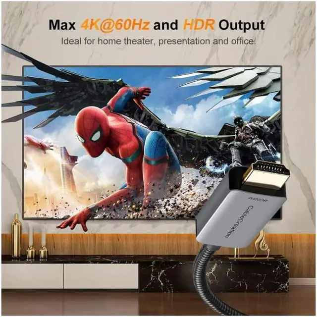 Alt view image 3 of 7 - Active DP to HDMI Cable HDR 4K@60Hz 2K@144Hz 1080P@144Hz CableCreation 8FT Unidirectional DisplayPort to HDMI Monitor Cable DP 1.4 to HDMI 2.0 Braided Support Eyefinity Multi-Display Alumium