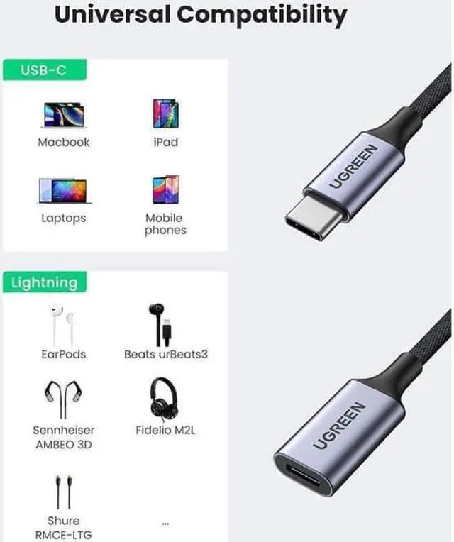 Alt view image 2 of 5 - UGREEN USB-C to Lightning Audio Adapter Cable USB Type C Male to Lightning Female Headphones Converter for iPad/MacBook/USB C Phones to Connect with Lightning Earphones Support Call