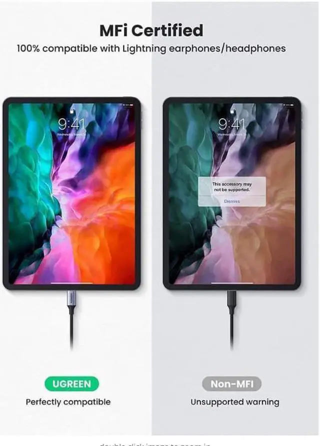 Alt view image 4 of 5 - UGREEN USB-C to Lightning Audio Adapter Cable USB Type C Male to Lightning Female Headphones Converter for iPad/MacBook/USB C Phones to Connect with Lightning Earphones Support Call