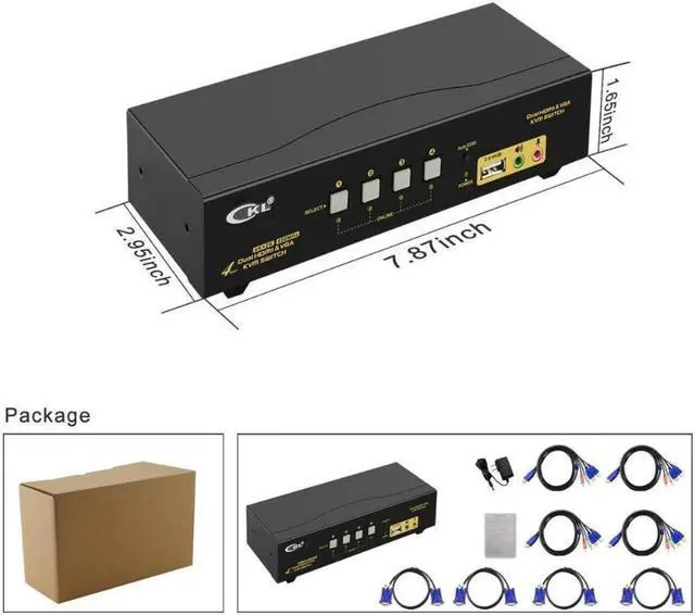Alt view image 7 of 7 - CKL HDMI + VGA Dual Monitor KVM Switch 4 Port with Audio and USB 2.0 HUB