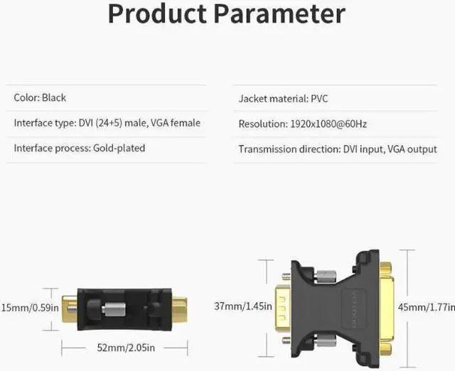 Alt view image 2 of 5 - DVI to VGA Adapter DVI 24+5 Male to VGA Female Converter 1080P HD Gold-plated Adapter for PC Displayer Projector