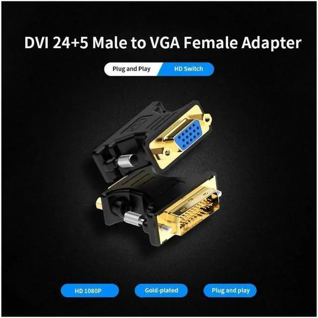 Alt view image 3 of 5 - DVI to VGA Adapter DVI 24+5 Male to VGA Female Converter 1080P HD Gold-plated Adapter for PC Displayer Projector