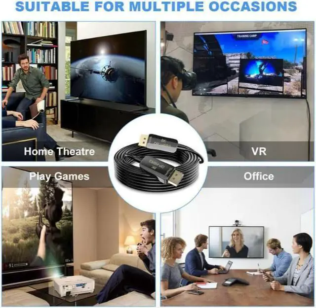 Alt view image 2 of 7 - 8K 4K DisplayPort Cable DP 1.4 8K@60Hz 4K@144Hz High Speed 32.4Gbps Optical Fiber Slim and Flexible DP to DP Cable 10M 33ft