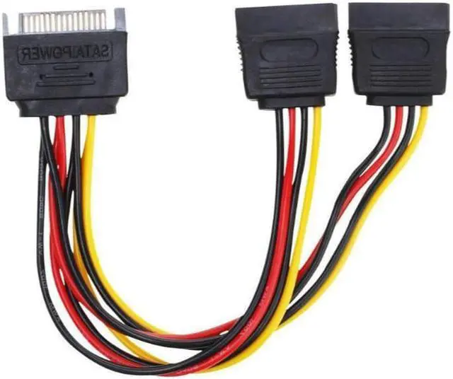 Alt view image 3 of 6 - Power Y Splitter Cable 15 Pin SATA Power Splitter Cable Adapter SATA 15 Pin Male to Dual Female Power Y- Cable 7 Inche - 2-Pack