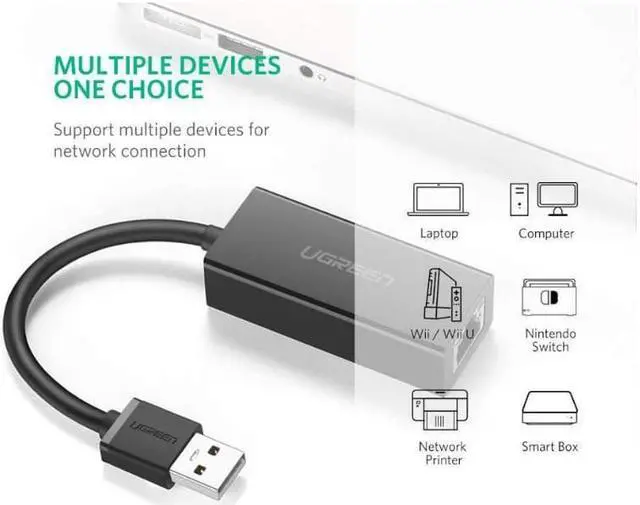 Alt view image 4 of 7 - UGREEN Ethernet Adapter USB 2.0 to 10/100 Network RJ45 Lan Wired Adapter for Nintendo Switch, Wii, Wii U, Macbook, Chromebook, Windows 10, 8.1, Mac OS, Surface Pro, Linux ASIX AX88772 Chipset (Black)
