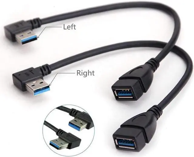 Alt view image 3 of 5 - SuperSpeed USB 3.0 Male to Female Extension Data Cable Left and Right Angle 2PCS by Oxsubor(20CM,8IN)
