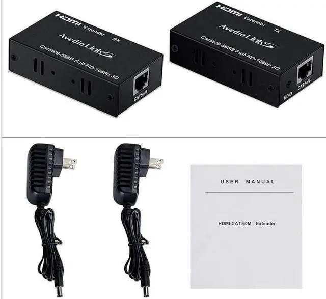 Alt view image 6 of 6 - 196ft/60m HDMI Extender, avedio links HDMI Extender Over Cat 5e/6/7, Digital HDMI Ethernet Extender Adapter Support Full HD 1080P 3D, EDID Copy, Deep Color, Compatible with Fire Stick, Roku, Blue-ray