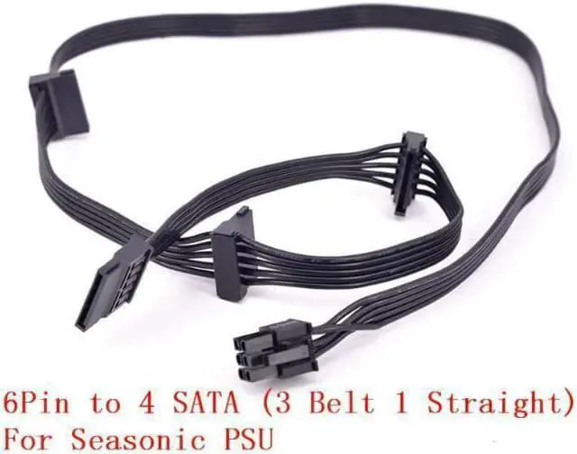 Main image of PCIe 6Pin to 4 SATA 3 Angled 1 Straight Power Supply Cable for KM3 Series X-750 X-850 SS-1050XP3 SS-1200XP3 M12II Evo Series 520 620 650 750 850 Snow Silent 750 1050 FOCUS PLUS Gold SSR-850FX