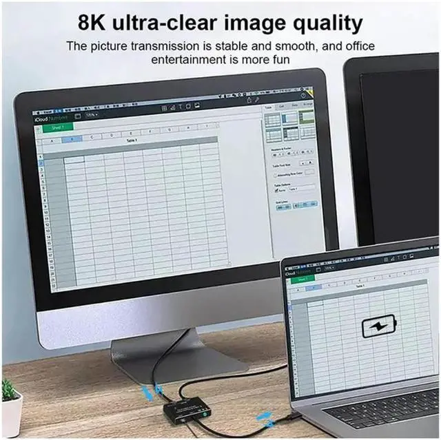 Alt view image 4 of 4 - Type C USB-C Two Way Switch 8k 60Hz 10Gbps Bi-Direction KVM Switch Split Converter for Multiple Source Displays USB c switcher 2 Computers 2 Monitors hub for Docking Station kvm Selector