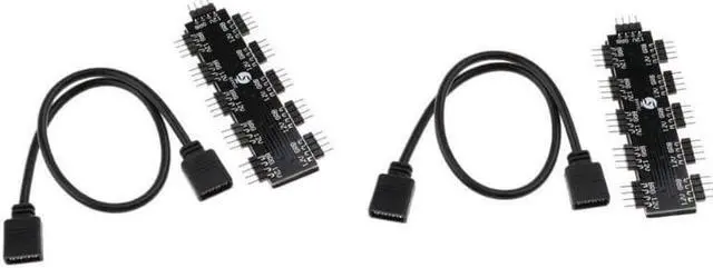 Main image of 2 Pack RGB Fan Controller Hub 4Pin 12V LED Light Splitter 10 Ways, for Computer Motherboard Accessory Kit