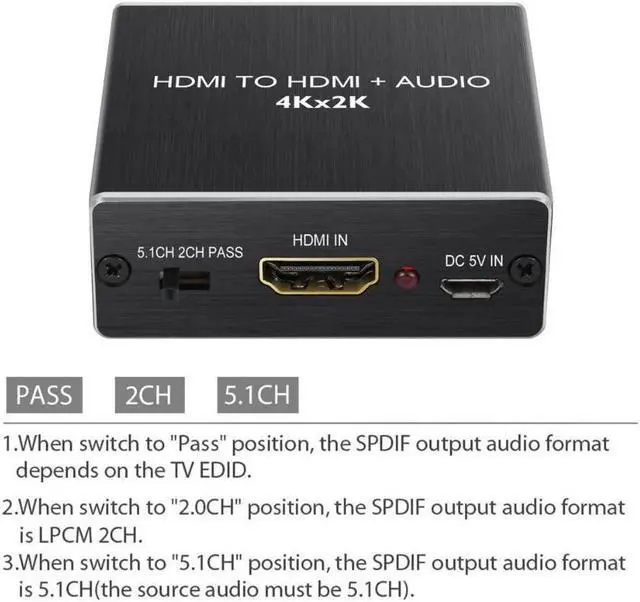 Alt view image 5 of 7 - PROZOR HDMI Audio Extractor Converter HDMI to Optical Toslink SPDIF with 1M HDMI 1.4 Cable and 3.5mm Stereo Audio Splitter Adapter Support 4K x 2K 3D