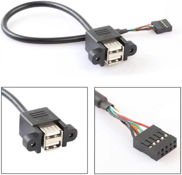 Alt view image 2 of 4 - 9 Pin Motherboard Header to 2 Ports USB 2.0 Female Cable Adapter 30cm Extension Cables Computer Connectors for PC