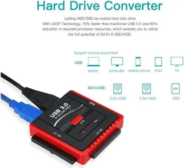 Alt view image 4 of 6 - USB 3.0 To SATA/IDE Adapter Hard Drive Converter for Universal 2.5/3.5 HDD/SSD Hard Drive Disk With Power Supply