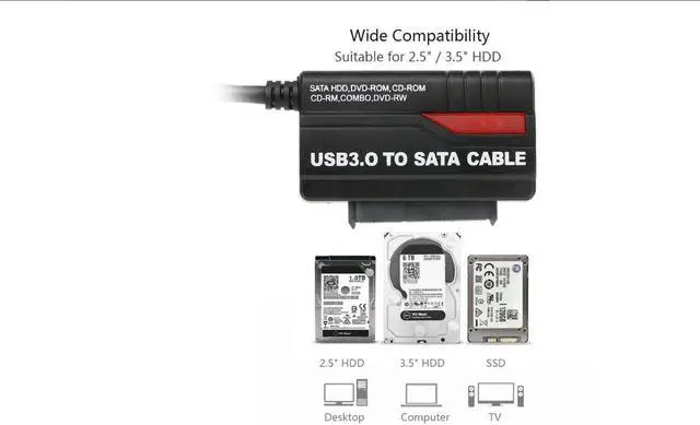 Alt view image 6 of 6 - USB 3.0 to SATA Adapter Hard Drive Converter Cable for 2.5" 3.5" SSD HDD with Power Supply Cable 12V 2A for PC Laptop desktop