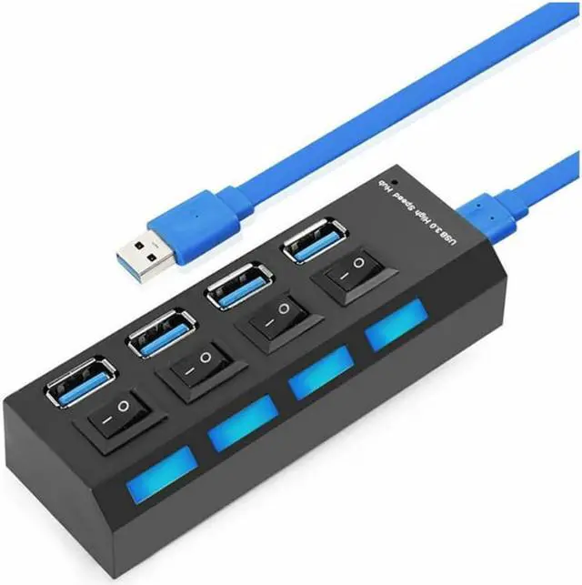 Alt view image 6 of 7 - 4 Ports USB 3.0 Hub, Portable SuperSpeed USB 3.0 Hub, Individual On/Off Switches LED, USB Extension Multi-function USB Dock Hot Swapping Support, Come with US AC Power Plug