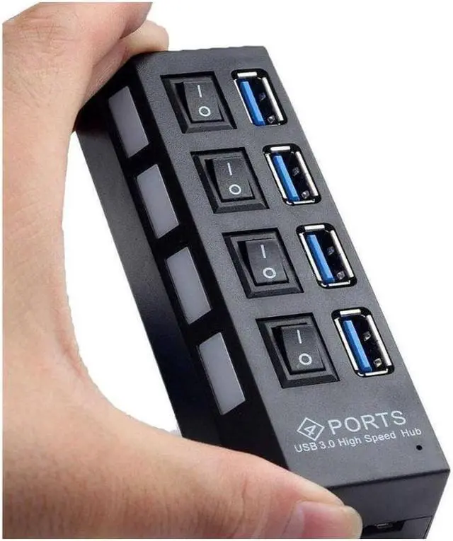 Alt view image 7 of 7 - 4 Ports USB 3.0 Hub, Portable SuperSpeed USB 3.0 Hub, Individual On/Off Switches LED, USB Extension Multi-function USB Dock Hot Swapping Support, Come with US AC Power Plug