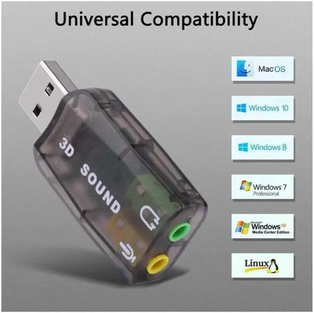 Alt view image 6 of 6 - USB 3D Sound Card, 5.1 USB External Stereo Sound Card with 3.5mm Headphone and Microphone Jack Converter for Windows, Mac, Linux, PC, Laptop, Desktop (Blue)