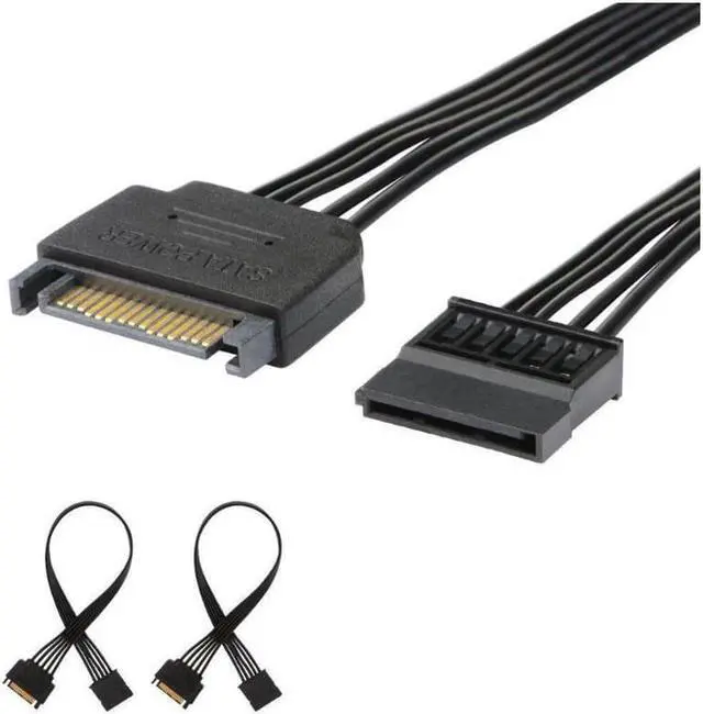 Main image of J&D [2-Pack] 15 Pin SATA Power Extension Cable, Male to Female Cable  10 inch, Black