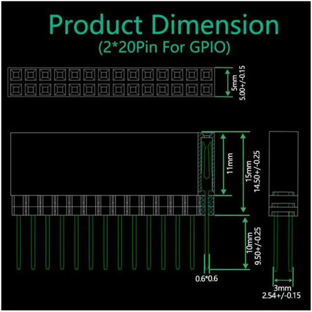 Alt view image 3 of 4 - 40Pin GPIO Connector 2x20-pin(40Pin) Extra Tall Female Stacking Header for Raspberry Pi A+ Pi Model B+ Pi 2 3 4B w/ Acrylic Base