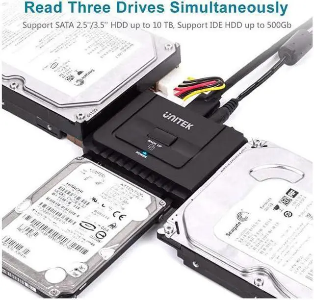Alt view image 3 of 7 - USB 3.0 to IDE and SATA Converter External Hard Drive Adapter Kit for Universal 2.5/3.5 HDD/SSD Hard Drive Disk, One Touch Backup Function and Restore Software, Included 12V/2A Power Adapter