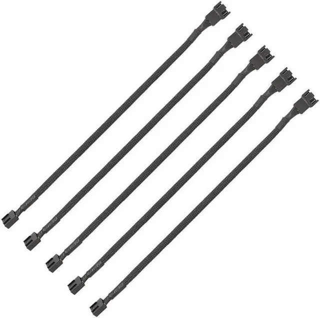 Main image of PWM Fan Extension Cable - 10.5 inch PC Fan Extension Cable Compatible with ATX Case 3 Pin & 4 Pin Cooling Fans. Durable Black Nylon Braided Case Fan Extension Cable (5 Pack)