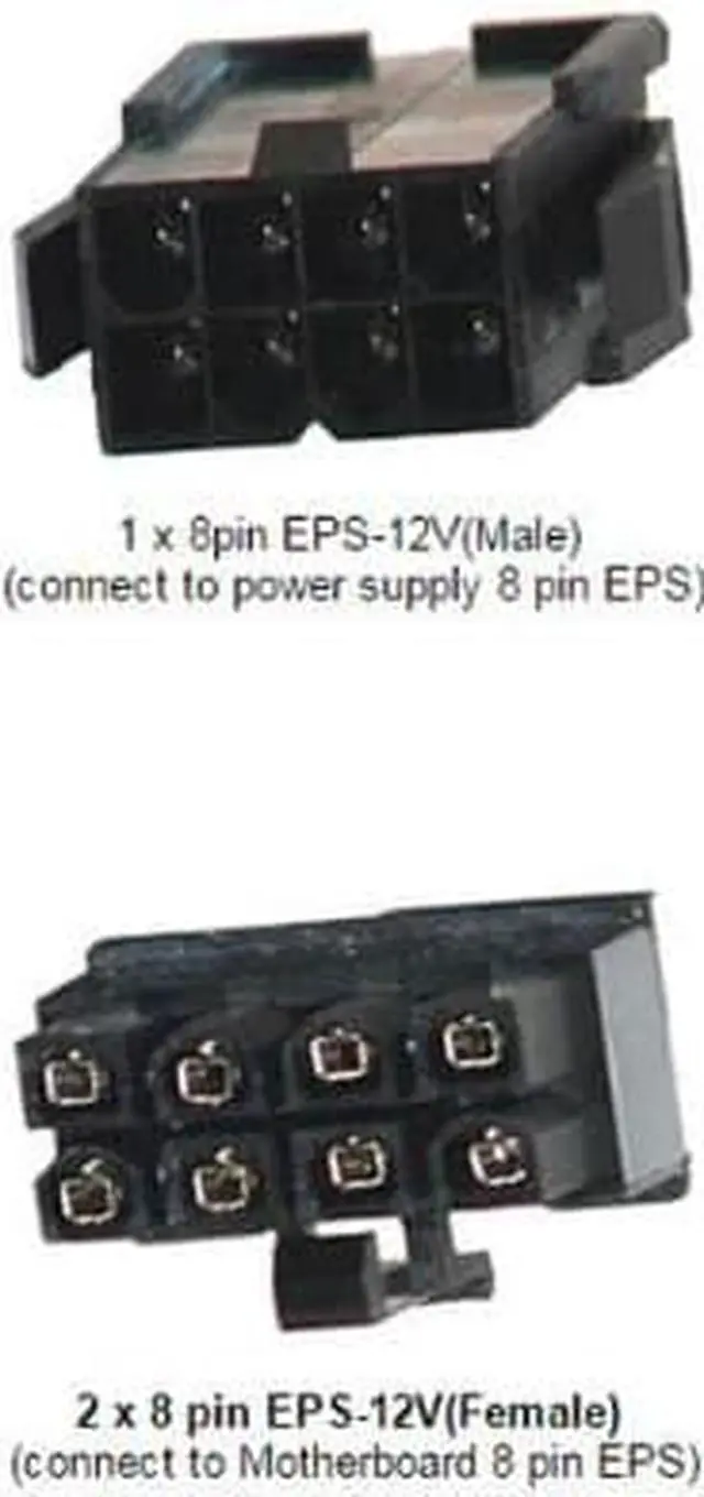 Alt view image 3 of 4 - AYA 7" 8-Pin EPS-12V Male to Dual 8-Pin EPS-12V Female Y Splitter Cable 18AWG Black Sleeves AYA-8PM-2X8PF