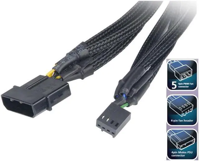 Alt view image 3 of 5 - AYA 19" (19-Inch) 4-Pin Molex PWM Fan Power to 5x 4-Pin PWM Female Fan Splitter