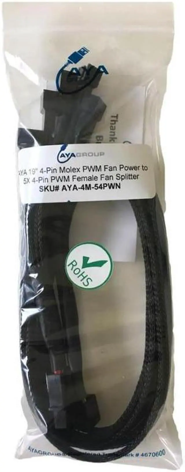 Alt view image 4 of 5 - AYA 19" (19-Inch) 4-Pin Molex PWM Fan Power to 5x 4-Pin PWM Female Fan Splitter