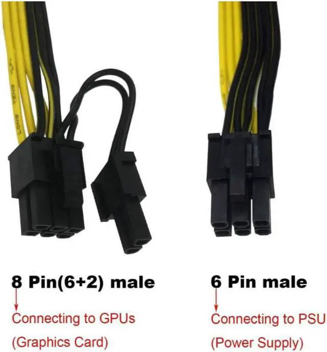 Alt view image 4 of 7 - Endlesss 6 Pin Male to 8 Pin (6+2) Male PCIe Adapter Power Cable PCI Express Extension Cable 12.5 Inches (6 Pack)
