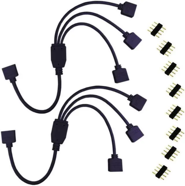 Alt view image 3 of 4 - 2pcs RGB LED Strip Splitter Cable 1 to 3 Ports LED Connector 4 Pin Wire Extension Cable Y Splitter for SMD 5050 3528 2835 RGB LED Tape LED Ribbon TV Backlights (1 to 3 Splitter, Black)