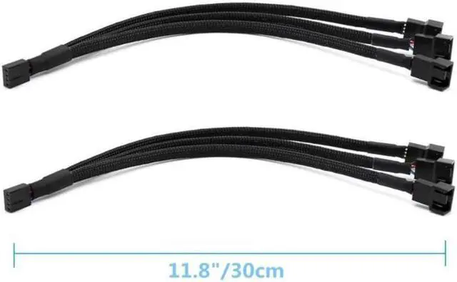 Alt view image 2 of 4 - PWM Fan Splitter Adapter Cable Sleeved Braided Y Splitter Computer PC 4 Pin Fan Extension Power Cable 1 to 3 Converter for Computer ATX Case 4-Pin/3-Pin Cooling Fan Cable (11.8" -2 Pack)