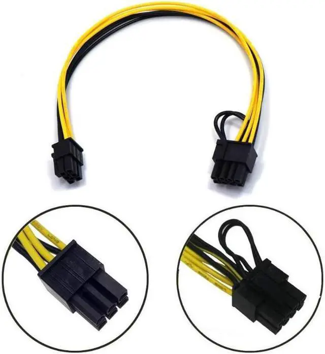 Alt view image 2 of 7 - Endlesss 6 Pin Male to 8 Pin (6+2) Male PCIe Adapter Power Cable PCI Express Extension Cable 12.5 Inches (6 Pack)
