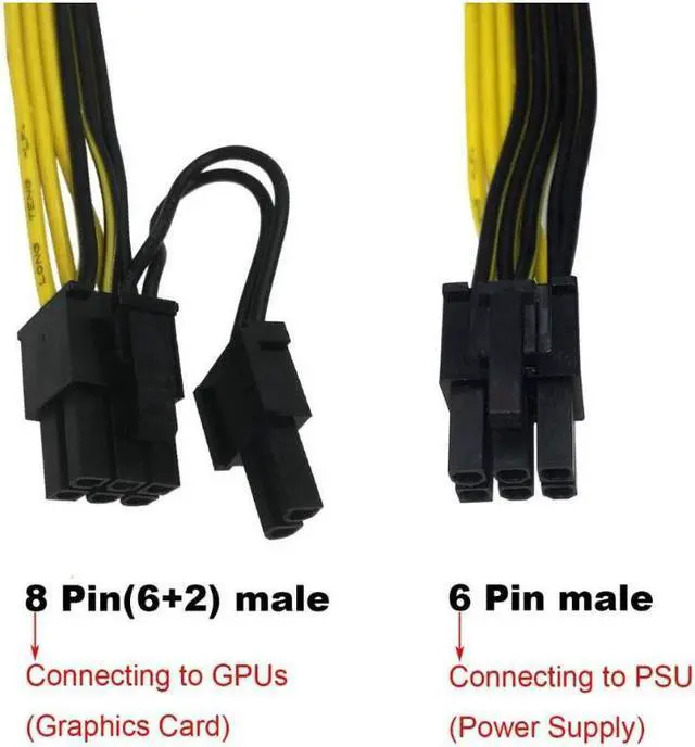 Alt view image 3 of 7 - Endlesss 6 Pin Male to 8 Pin (6+2) Male PCIe Adapter Power Cable PCI Express Extension Cable 12.5 Inches (6 Pack)