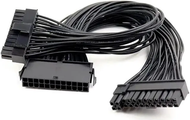 Main image of Dual PSU Adapter Power Cables for ATX Motherboard 24Pin to 24(20+4) Pin Adapter SATA Cables 18AWG - 1FT Black