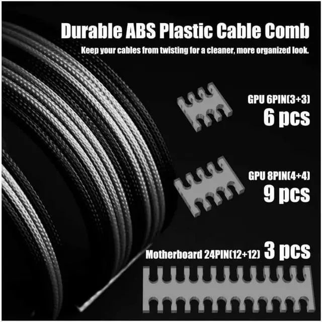Alt view image 4 of 7 - [Upgraded] White PSU Extension Cable Kit with Cable Combs 11 45 inch Length Extension Power Supply Cable Kit 24-pin 8-pin 6-pin for ATX Power Supply