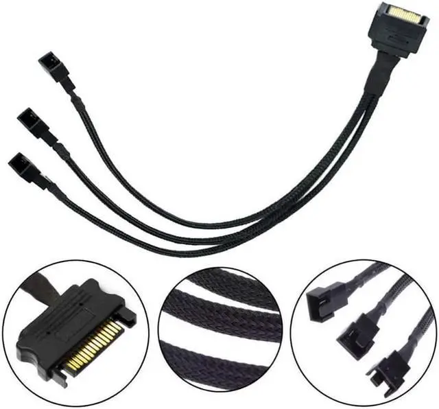Alt view image 2 of 3 - SATA to 3 Fan Splitter Adapter Cable 3 Way Sleeved Braided Y Splitter Computer case PC 3/4 pin Fan Extension Power Cable SATA to 3 Fan Converter 16 inches TeamProfitcom