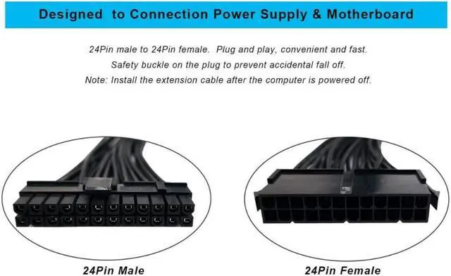 Alt view image 3 of 5 - 24 Pin Motherboard Power Supply Cable (12Inch 18AWG) ATX Power Supply Extension Wire 24 Pin Male to 24 Pin Female