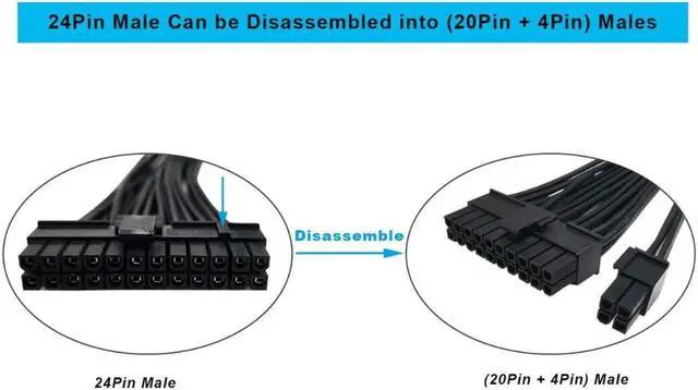 Alt view image 4 of 5 - 24 Pin Motherboard Power Supply Cable (12Inch 18AWG) ATX Power Supply Extension Wire 24 Pin Male to 24 Pin Female