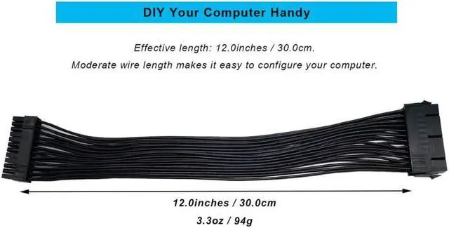 Alt view image 5 of 5 - 24 Pin Motherboard Power Supply Cable (12Inch 18AWG) ATX Power Supply Extension Wire 24 Pin Male to 24 Pin Female