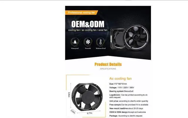 Alt view image 5 of 6 - AC MDOVPD Cooling Fan, AC Axial Fan 17251, 120V AC 172mm x 150mm x 51mm 110-120V for Cooling Ventilation Exhaust Projects, Lifespan of 67000 Hours with UL Certification