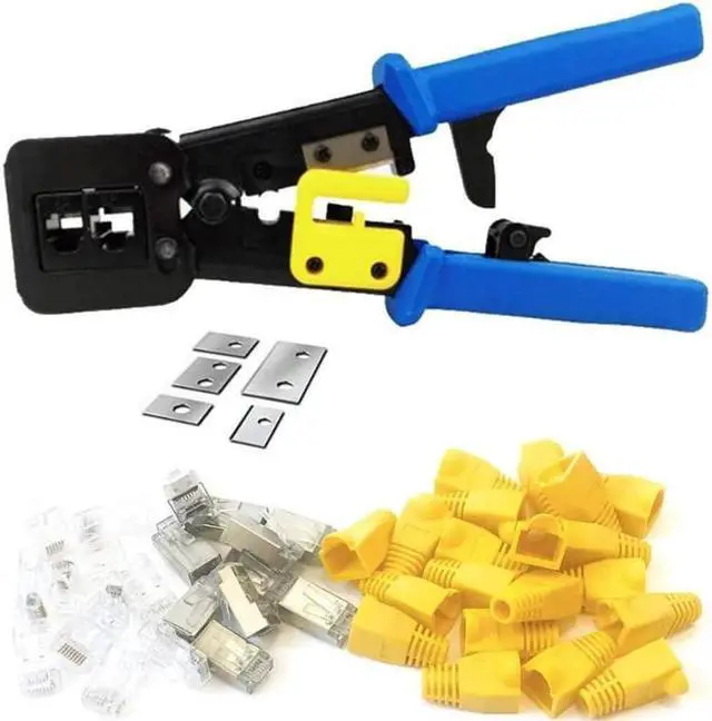 Main image of RJ45 Crimp Tool 6P 8P Multi-function Cable Cutter Pass Through Crimper Ethernet Cable Connector Crimping Tool Ratcheting Hand Tools Bonus CAT6 Connector 20 Pack